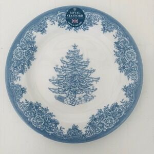 NEW Royal Stafford Christmas Tree Blue  White Small Plate 8.25"  Made in England